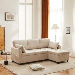 Beige L-Shaped Sofa Bed with Storage