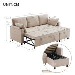 Beige L-Shaped Sofa Bed with Storage