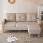 Beige 3-Seater L-Shaped Sofa with Footrest