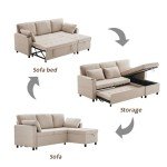 Beige L-Shaped Sofa Bed with Storage
