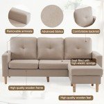 Beige 3-Seater L-Shaped Sofa with Footrest