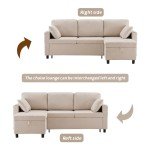 Beige L-Shaped Sofa Bed with Storage