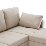 Beige L-Shaped Sofa Bed with Storage