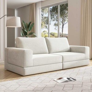 Modular White Sectional Sofa with 2 Pillows