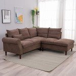 Brown Linen 5-Seater Corner Sofa with USB Port