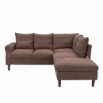 Brown Linen 5-Seater Corner Sofa with USB Port
