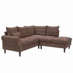 Brown Linen 5-Seater Corner Sofa with USB Port