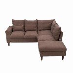 Brown Linen 5-Seater Corner Sofa with USB Port