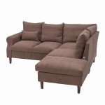 Brown Linen 5-Seater Corner Sofa with USB Port