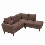 Brown Linen 5-Seater Corner Sofa with USB Port
