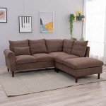 Brown Linen 5-Seater Corner Sofa with USB Port