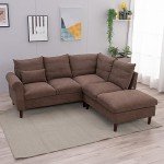 Brown Linen 5-Seater Corner Sofa with USB Port