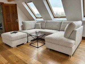 Rosemont Cinema U-Shaped Sofa with Footstool - Cream