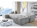 Light Grey Velvet U-Shaped Sofa Bed with Storage