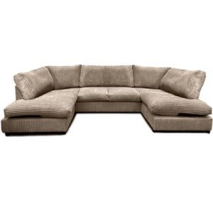 Beige U-Shape Jumbo Cord Sectional Sofa