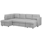 Light Grey U-Shaped Sofa Bed with Storage