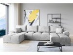 Light Grey Velvet U-Shaped Sofa Bed with Storage