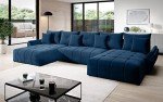 Blue Velvet U-Shaped Corner Sofa Bed with Storage