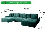 Green U-Shaped Velvet Sofa with Storage & Bed