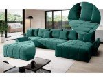 Green U-Shaped Velvet Sofa with Storage & Bed