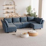 Light Blue Modular Corner Sofa with Storage