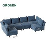 Light Blue Modular Corner Sofa with Storage