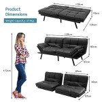 Convertible Memory Foam Futon Sofa Bed - Black