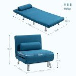 HOMCOM 3-in-1 Convertible Sofa Bed Chair - Blue
