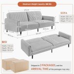 Light Gray Convertible Sofa Bed with Pockets
