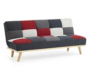 Patchwork 3-Seater Sofa Bed in Red & Grey