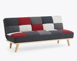 Patchwork 3-Seater Sofa Bed in Red & Grey
