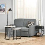 Grey 2-Seater Convertible Sofa Bed with Wood Legs