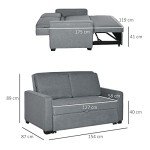 Grey 2-Seater Convertible Sofa Bed with Wood Legs