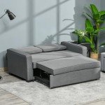 Grey 2-Seater Convertible Sofa Bed with Wood Legs
