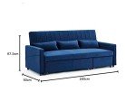 3-Seater Sofa Bed with Chaise in Blue Velvet