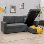 Gray Linen 3-Seater Sofa Bed with Storage