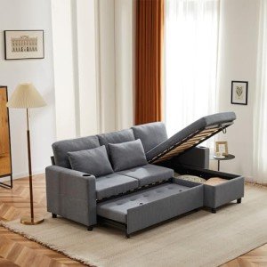 L-Shaped 3-Seater Sofa Bed with Storage – Grey