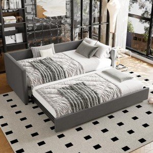 Versatile Grey Upholstered Daybed Sofa Bed