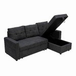 Gray Linen 3-Seater Sofa Bed with Storage