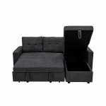 Gray Linen 3-Seater Sofa Bed with Storage