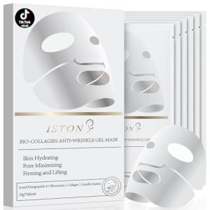 ISTON 6 Pack Bio-Collagen Real Deep Anti Wrinkle Lifting Mask,Overnight Hydrating Face Mask for All Skin Types -Pore Minimizing,Elasticity Enhancing,Firming,Moisturizing