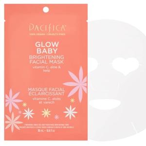 Pacifica Sheet Face Mask - Glow Baby Brightening Facial Mask w/Vitamin C, Aloe & Kelp – Cooling Mask for Dark Spots & Fine Lines - Clean Beauty Vegan & Cruelty-Free Dermatologist Tested