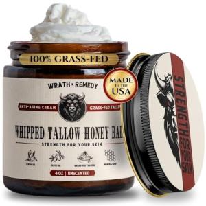 Wrath & Remedy Handmade Whipped Organic Beef Tallow for Skin - 4 OZ (Unscented) — Grass Fed Beef Tallow Moisturizer and Honey Balm for Silky, Sensitive-Skin, Eczema, Rosacea - Free of Harsh Chemicals