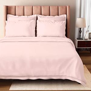 BIOWEAVES 100% Organic Cotton Full/Queen Duvet Cover Set, 3-Piece, 300 Thread Count Sateen Weave GOTS Certified Comforter Cover with Buttoned Closure and 2 Pillow Shams – Blush Pink, 90x90 inches
