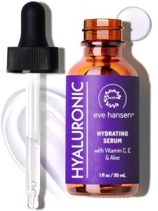 Eve Hansen Hydrating Hyaluronic Acid Serum for Face with Vitamin C, Vitamin E, Green Tea | 72% Organic Firming Facial Moisturizer, Anti-Wrinkle, Skin Plumper (1 oz)