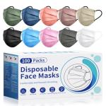 Disposable Face Masks for Adults - FSA HSA Eligible, 100 Pack Individually Wrapped, 4 Ply Protection, 10 Colors Facemask, Breathable and Comfortable Safety Masks Disposable for Women & Men