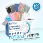 Disposable Face Masks for Adults - FSA HSA Eligible, 100 Pack Individually Wrapped, 4 Ply Protection, 10 Colors Facemask, Breathable and Comfortable Safety Masks Disposable for Women & Men
