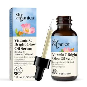 Sky Organics Bright Glow Face Serum, Vitamin C Serum, Rejuvenate Dull Skin, Hydrating, Promotes Brighter-looking Complexion, Skin Care with Vitamin E, Organic Jojoba Oil & Rosehip Oil, 1 fl oz w ebook
