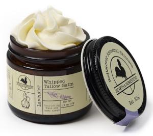 Hearth and Homestead: Handmade Whipped Tallow Balm, Organic, Moisturizer, Body Butter with Infused Olive Oil, for Eczema, Rosacea, Baby (Lavender)