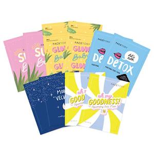 FACETORY Collection Facial Mask Set - Hydrating, Purifying, Soothing, Moisturizing, and Revitalizing - Soft, Form-Fitting Face Masks, For All Skin Types - No Sulfates No Parabens (10 pc)